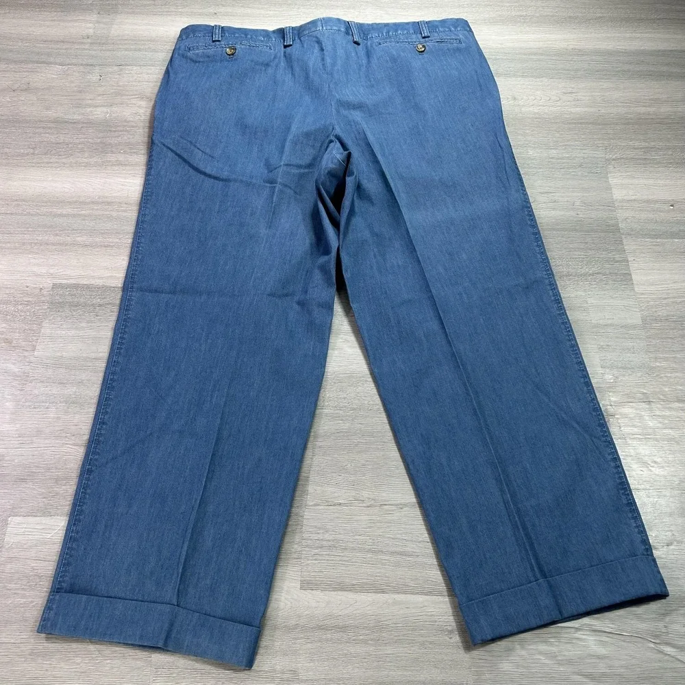 Maus & Hoffman Pants Mens 40x28 Blue Cotton Denim Chino Relaxed Fit Cuffed